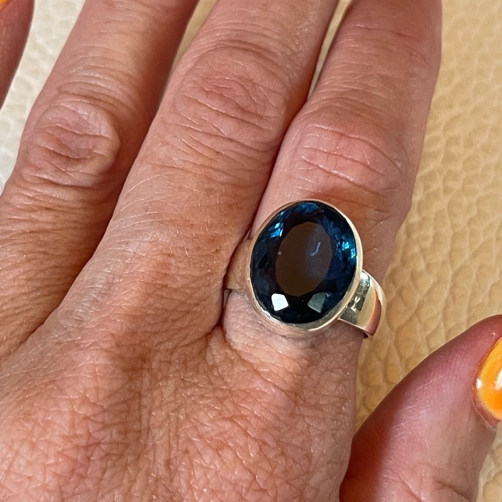 Gorgeous Blue Fluorite Sterling Silver Ring - Size 7.5